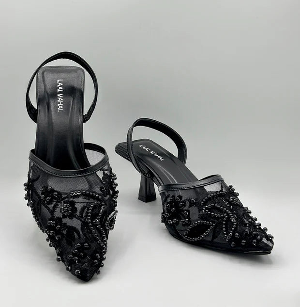 Trending EMBROIDERY HEEL - BLACK