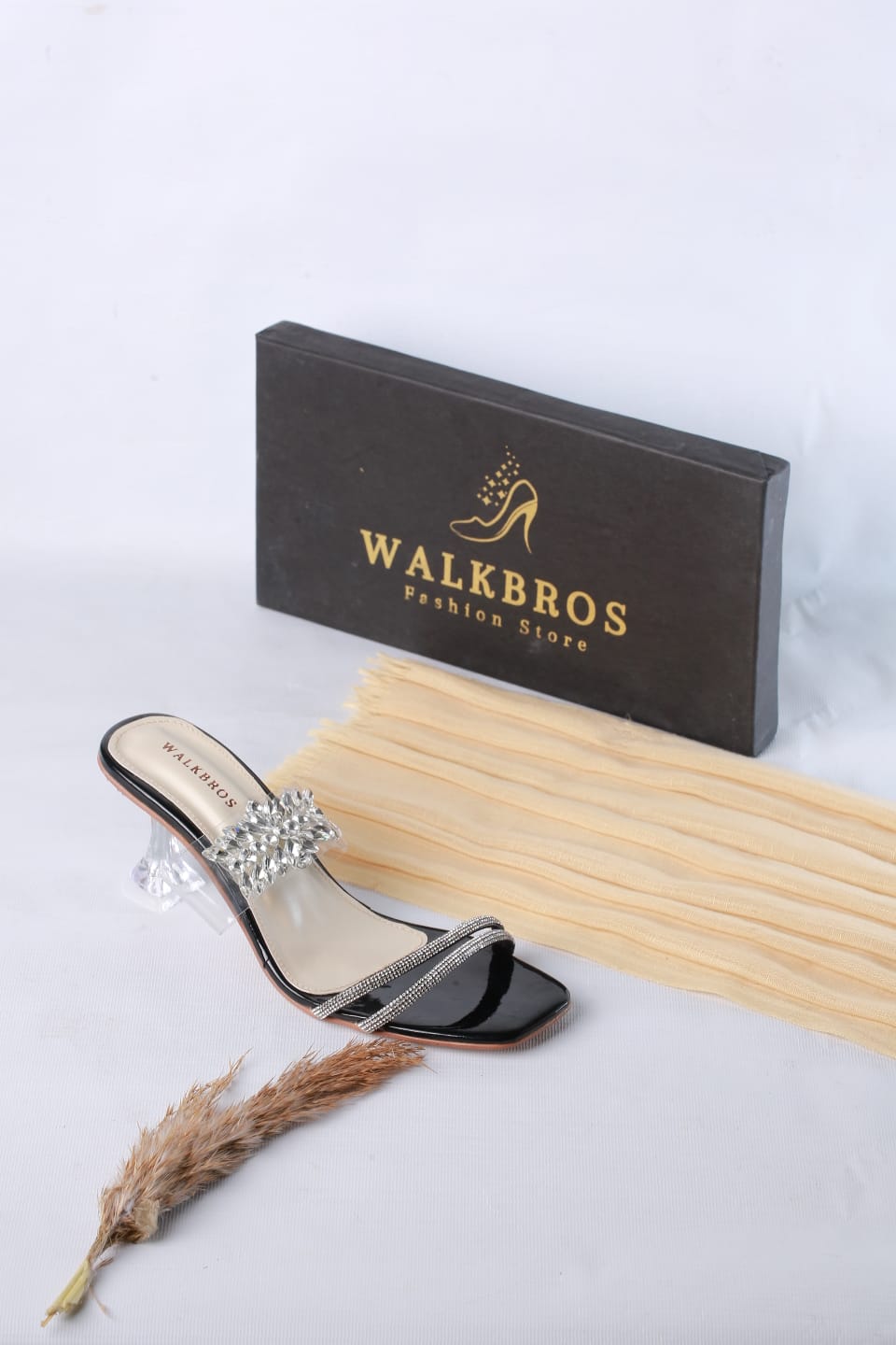 WALK BROS CRYSTAL FLOWER HEELS - BLACK