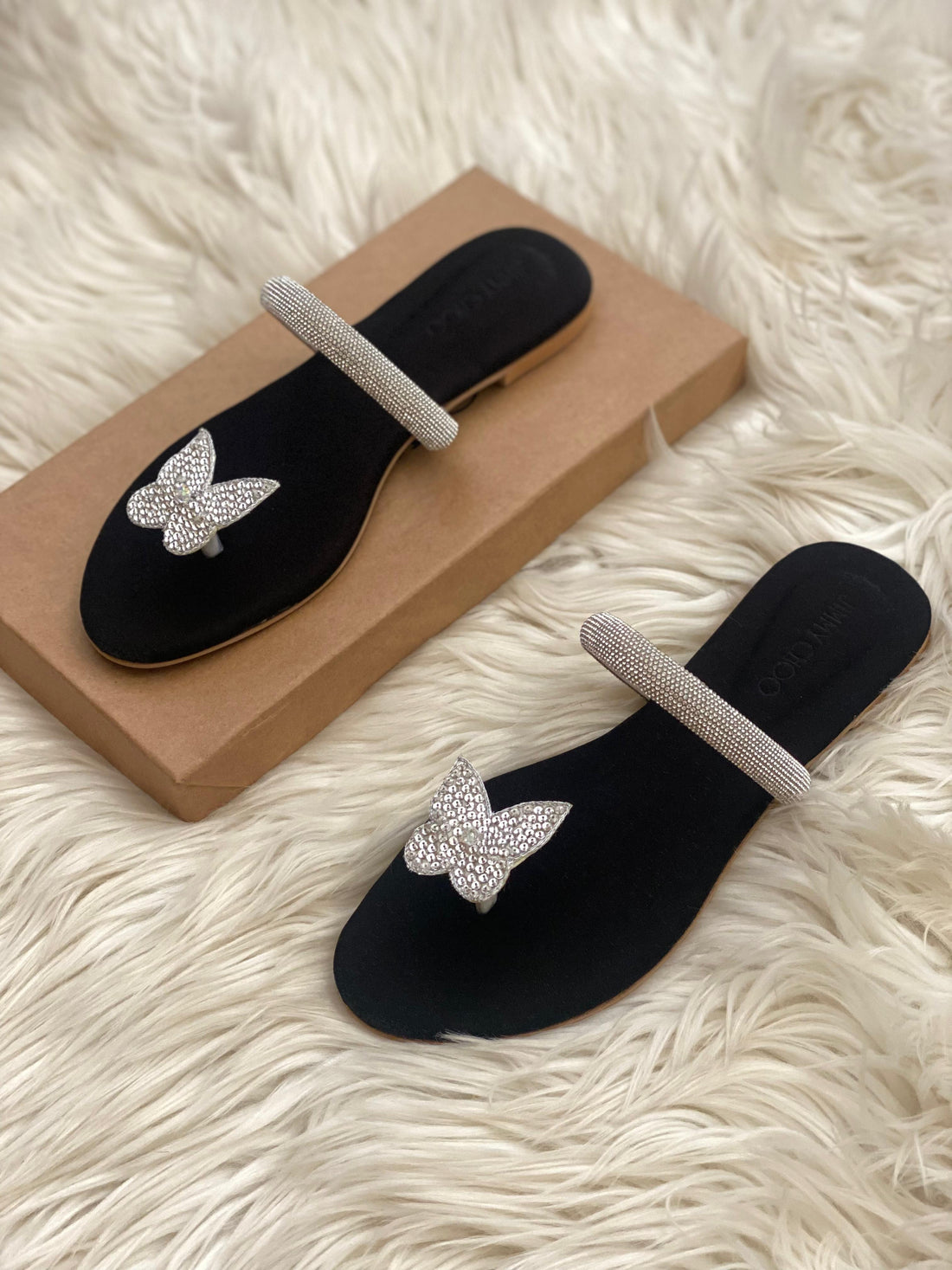 JIMMY CHOO BUTTERFLY SLIPPERS - BLACK